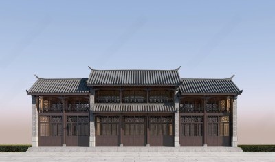 中式古建筑外观3D模型下载